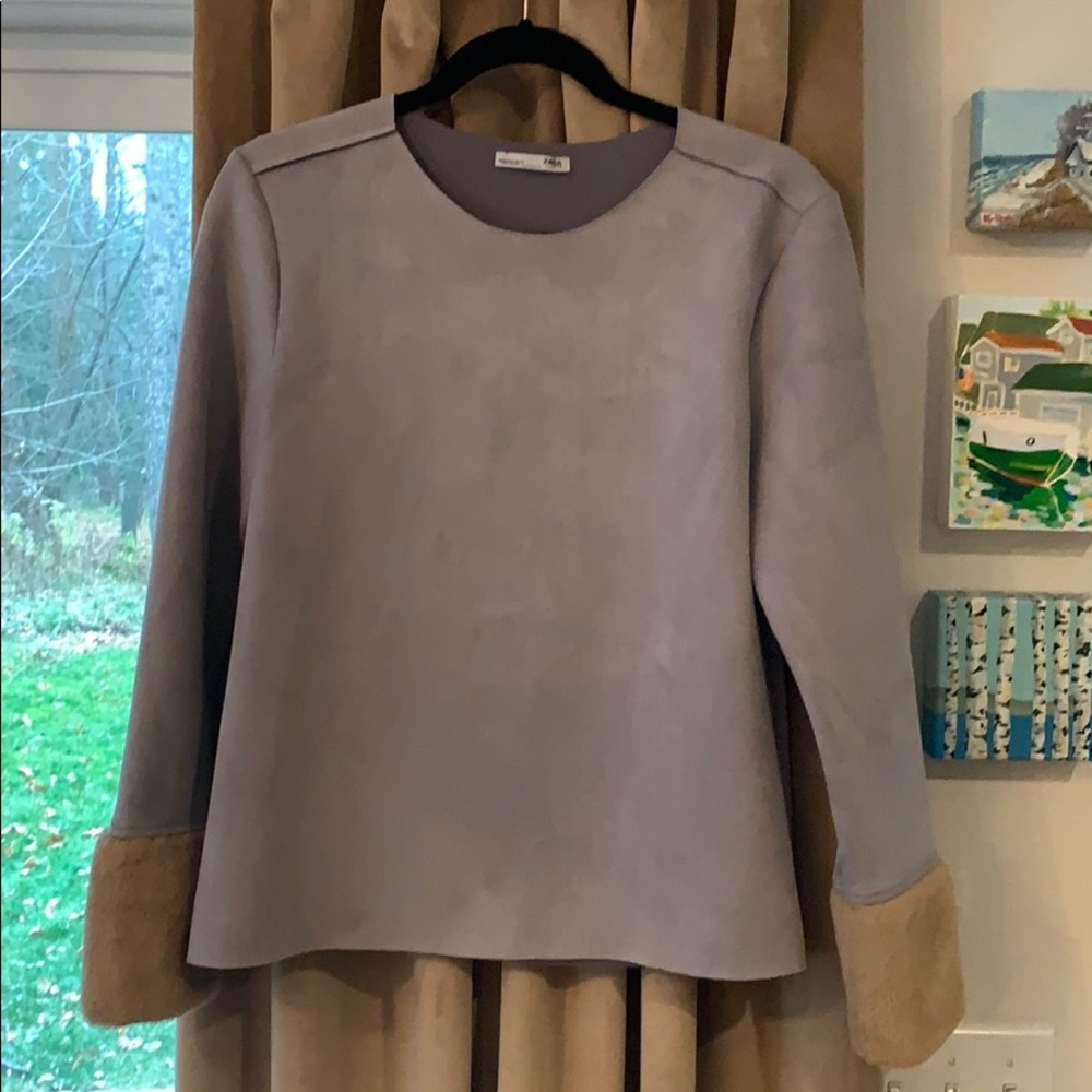 Zara faux suede top with faux fur cuffs